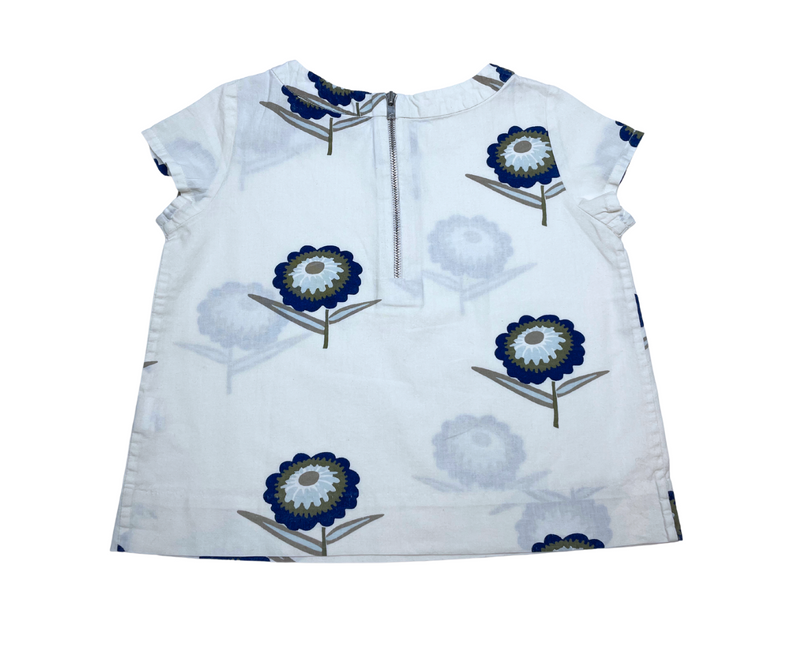 Bonpoint - Blouse Blanche À Fleurs Bleues - 4 Ans