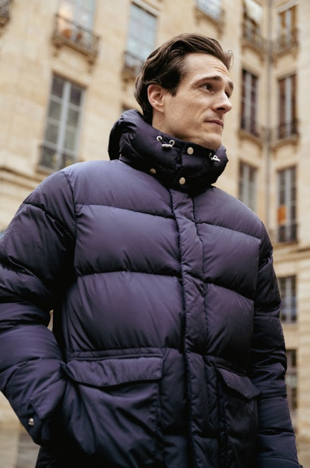 Fursac - Blue Water Repellent Canvas Down Jacket - Navy Blue