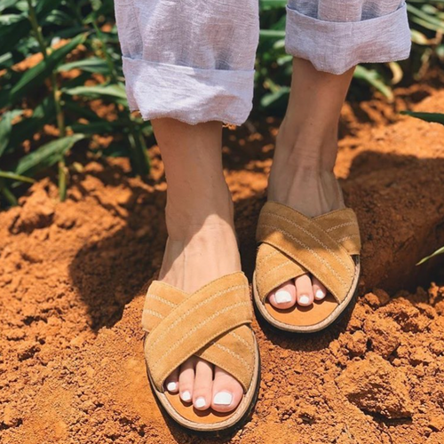 Avarca Mule Natural Velvet Sandals - Brown