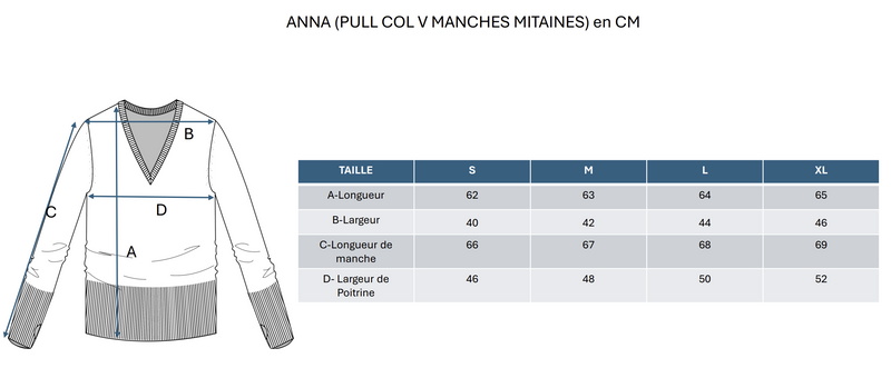 Pull Col V Manches Mitaines Anna - Noir - 100% Cachemire Oeko-Tex - Femme