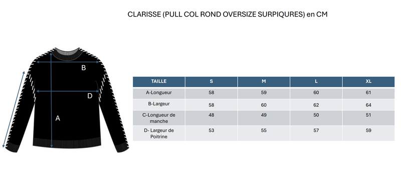 Pull Col Rond Oversize Surpiqures Clarisse - Noir Et Coutures Blanches - 100% Cachemire Oeko-Tex - Femme