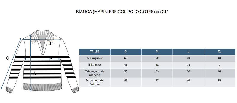 Mariniere Col Polo Cotes Bianca - Bleu Marine Et Blanc - 100% Cachemire Oeko-Tex - Femme