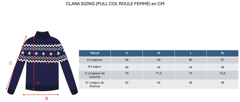 Pull Montagne Col Montant Clara - Bleu Marine Et Blanc - 100% Cachemire Oeko-Tex - Femme