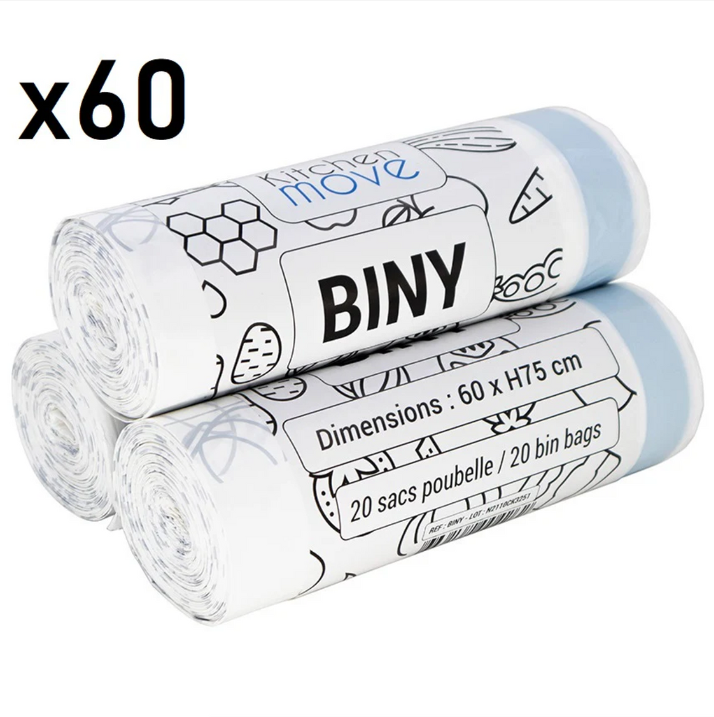 60 Sacs Poubelles Résistants Biny - 50L - Blanc