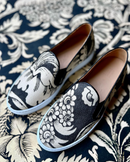Canvas Slip-Ons With Large Black And Cream Poppies Pattern