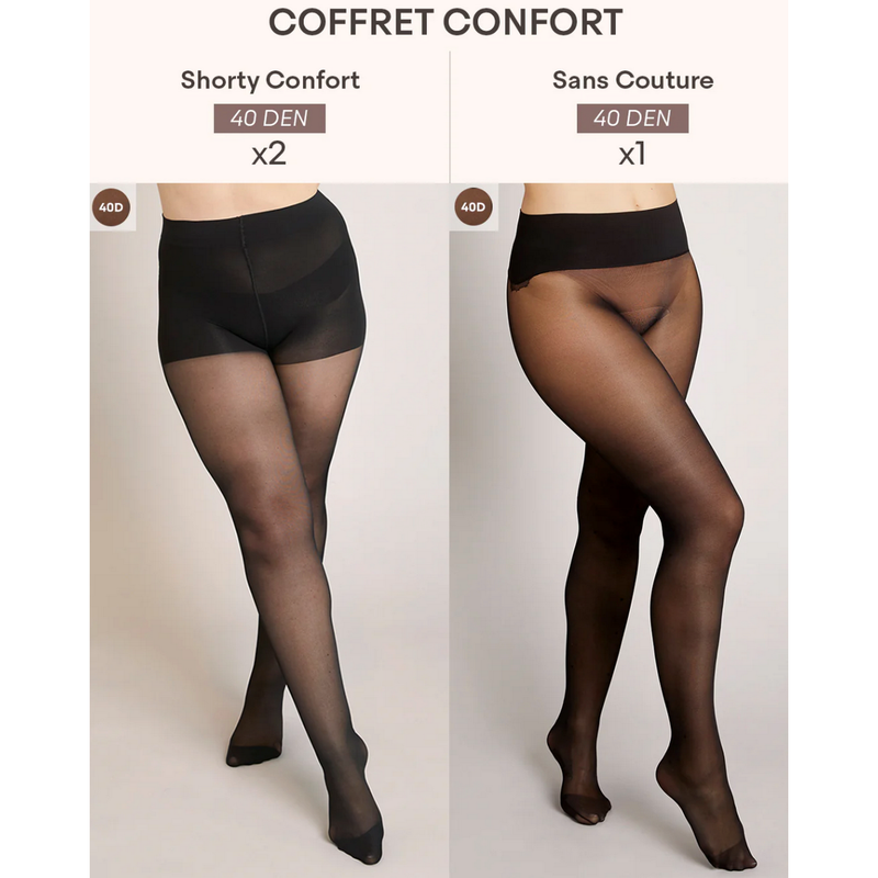 Coffret Confort : 1 Sans Couture &  2 Shorty Confort - 40 Deniers