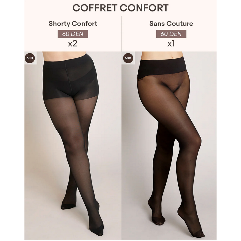 Coffret Confort : 1 Sans Couture & 2 Shorty Confort - 60 Deniers