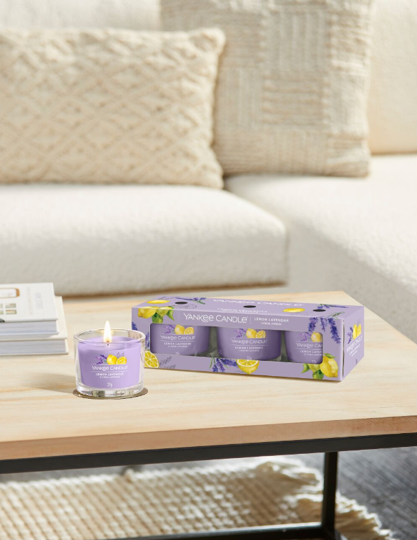 3 Velas Votivas En Vaso - Limón Lavanda