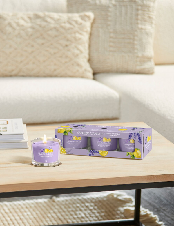 3 Velas Votivas En Vaso - Limón Lavanda