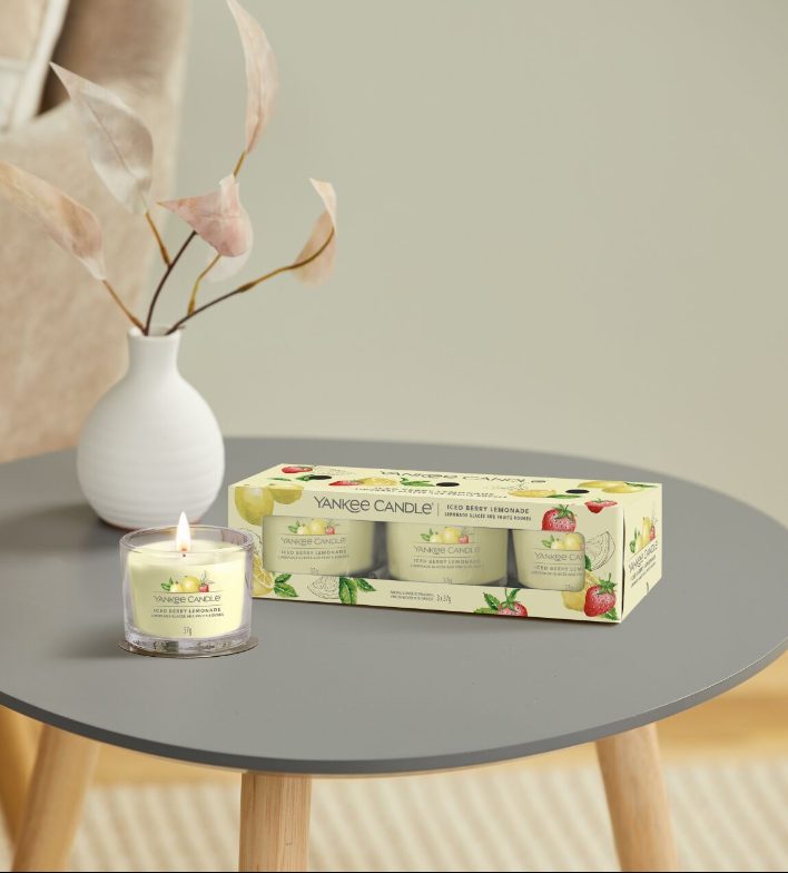 3 Velas Votivas en Vaso - Limonada Helada con Frutos Rojos