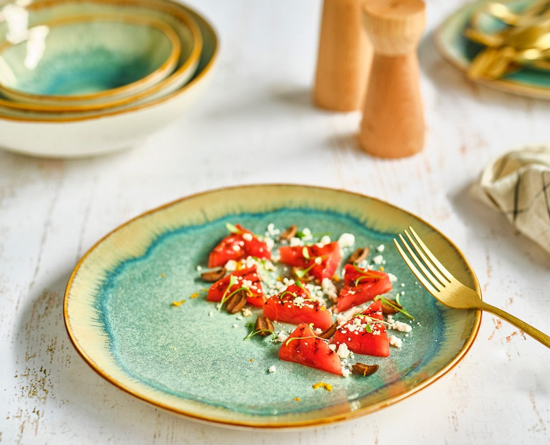 Lot De 4 Assiettes Plates En Grès - Cobalt - Bleu Vert