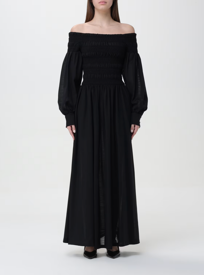 Max Mara - Robe Longue Manu En Laine Épaules Dénudées - Noir - Femme