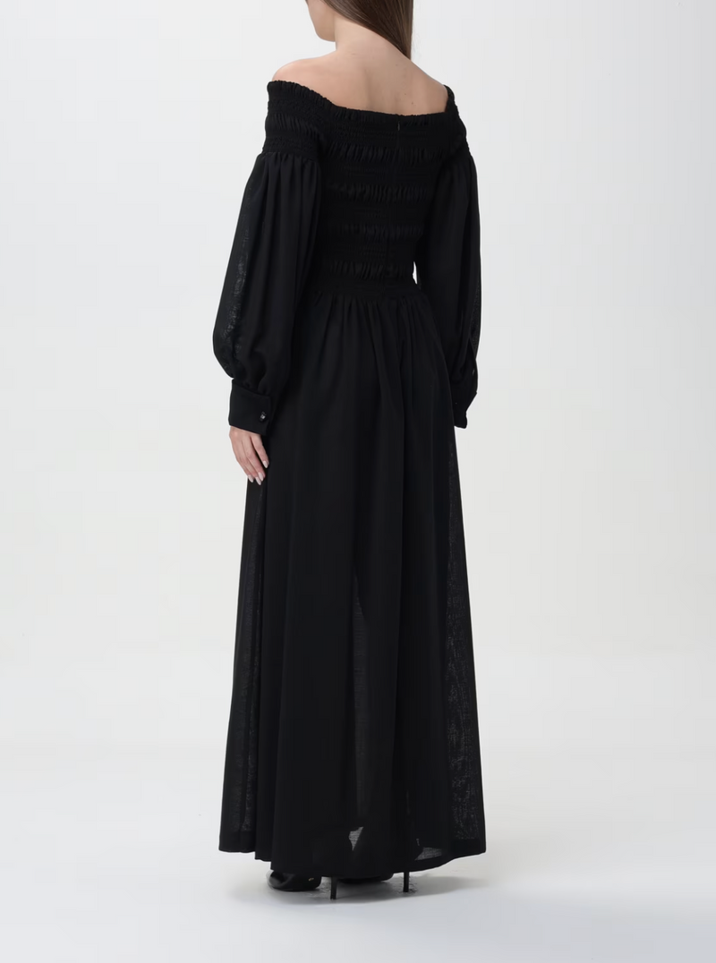Max Mara - Robe Longue Manu En Laine Épaules Dénudées - Noir - Femme