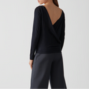 Long-sleeved T-shirt with wrap effect - Navy - Women