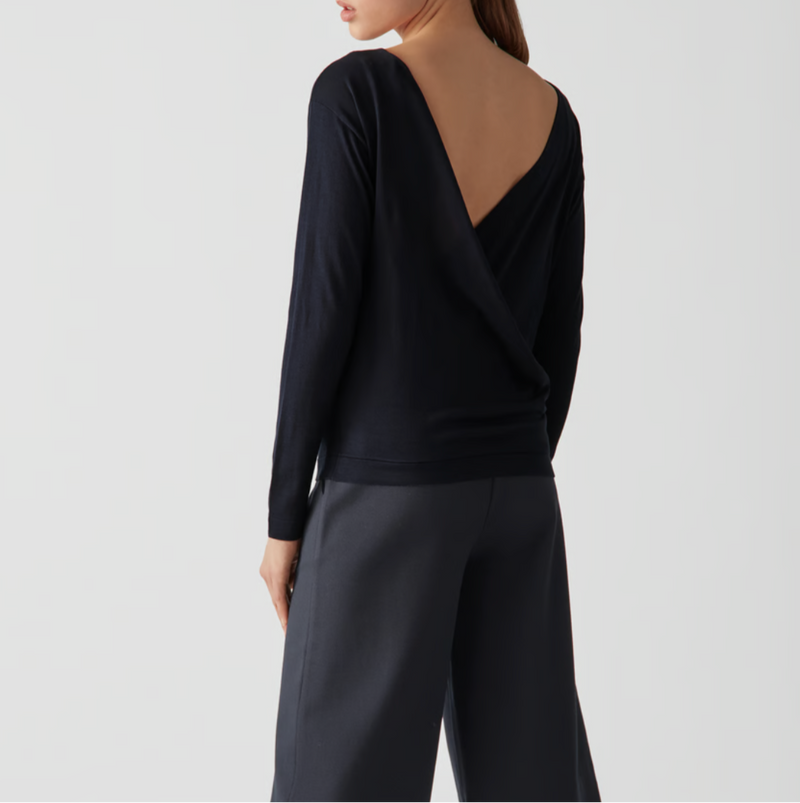 Long-sleeved T-shirt with wrap effect - Navy - Women