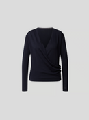 Long-sleeved T-shirt with wrap effect - Navy - Women