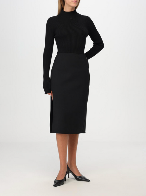 Courreges - Jupe Midi Ajustée Oblique - Black - Femme