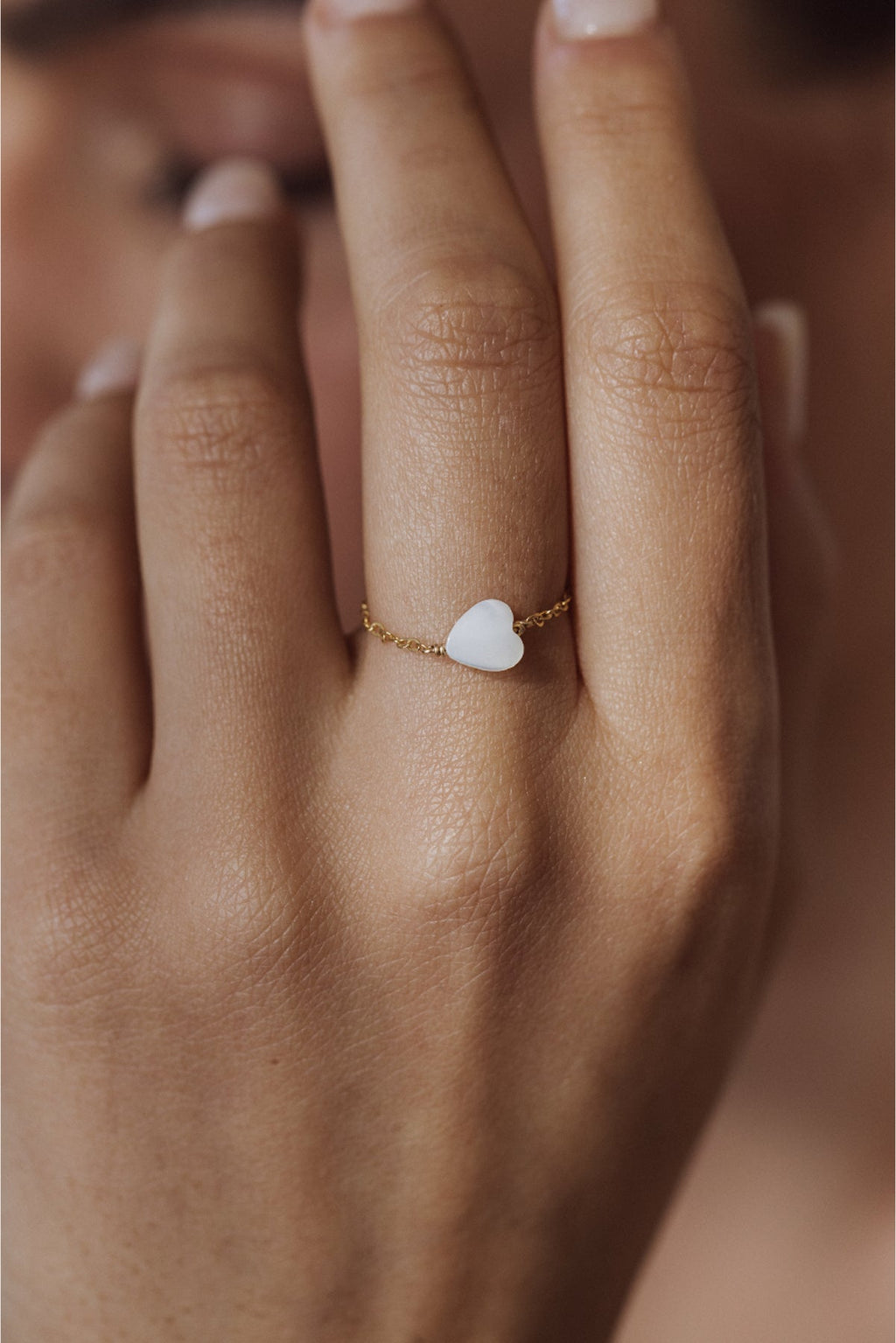 Bague Chaînette Coeur - Nacre