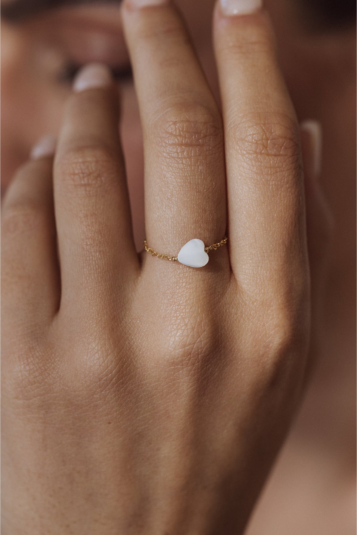 Bague Chaînette Coeur - Nacre
