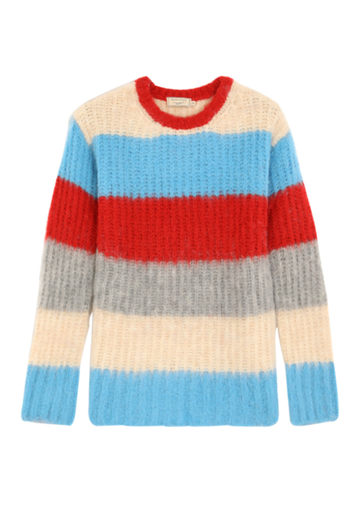 Maison Kitsune - Fluffy Stripes Oversized R-Neck Pullover - Blue Stripe - Mixto