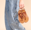 White Sun - Sandales Varde - Tan Croco Print Goat - Camel Croco