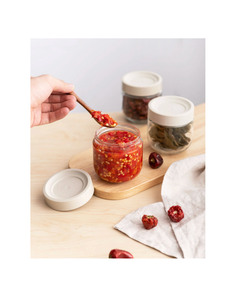 Set of 3 Airtight 30cl Glass &amp; Green Plastic Containers