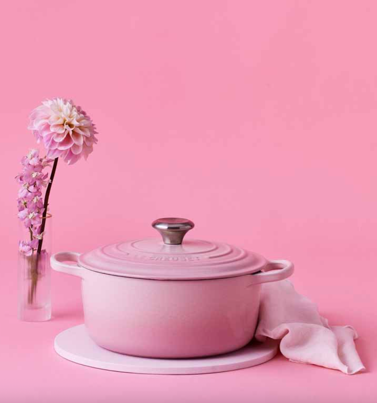 Cocotte Redonda Tradition - Hierro Fundido Esmaltado - 20 cm - Shell Pink - Botón Inox
