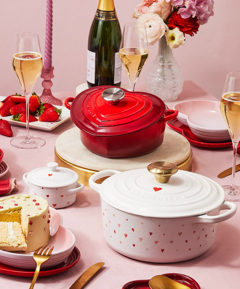 Cocotte Cœur Tradition - 20Cm - Cerise - Bouton Inox