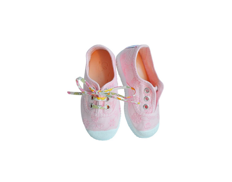Chaussures Baskets Tennis En Toiles À Lacets Et Élastiques - Brodees Rose Pâle - Mixte