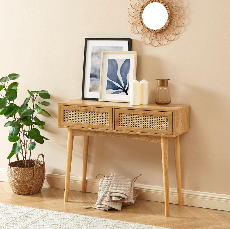 Console - Ines - Effet Chêne & Cannage Rotin