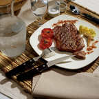 Steak Pizza - Set of 6 Knives and 6 Forks - Black
