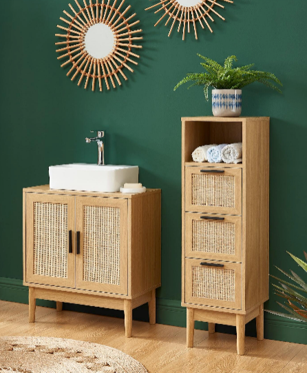 Amana - Mueble bajo lavabo - Efecto roble y mimbre