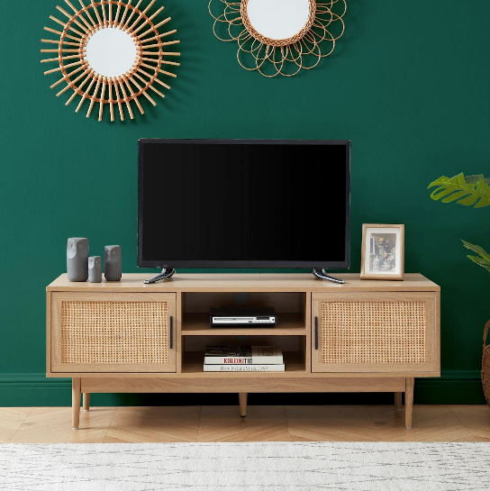Amana - Mueble de TV - Efecto roble y rejilla de ratán