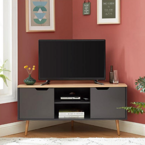 Lyna - Mueble TV de esquina - Efecto gris y roble