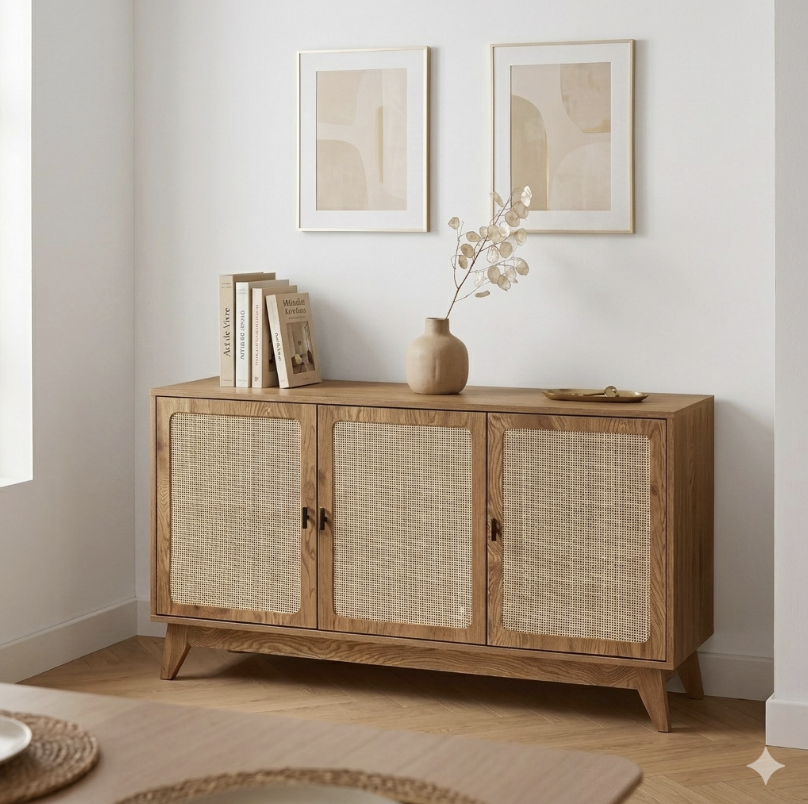 Alia - Aparador de 3 puertas - Ratán natural