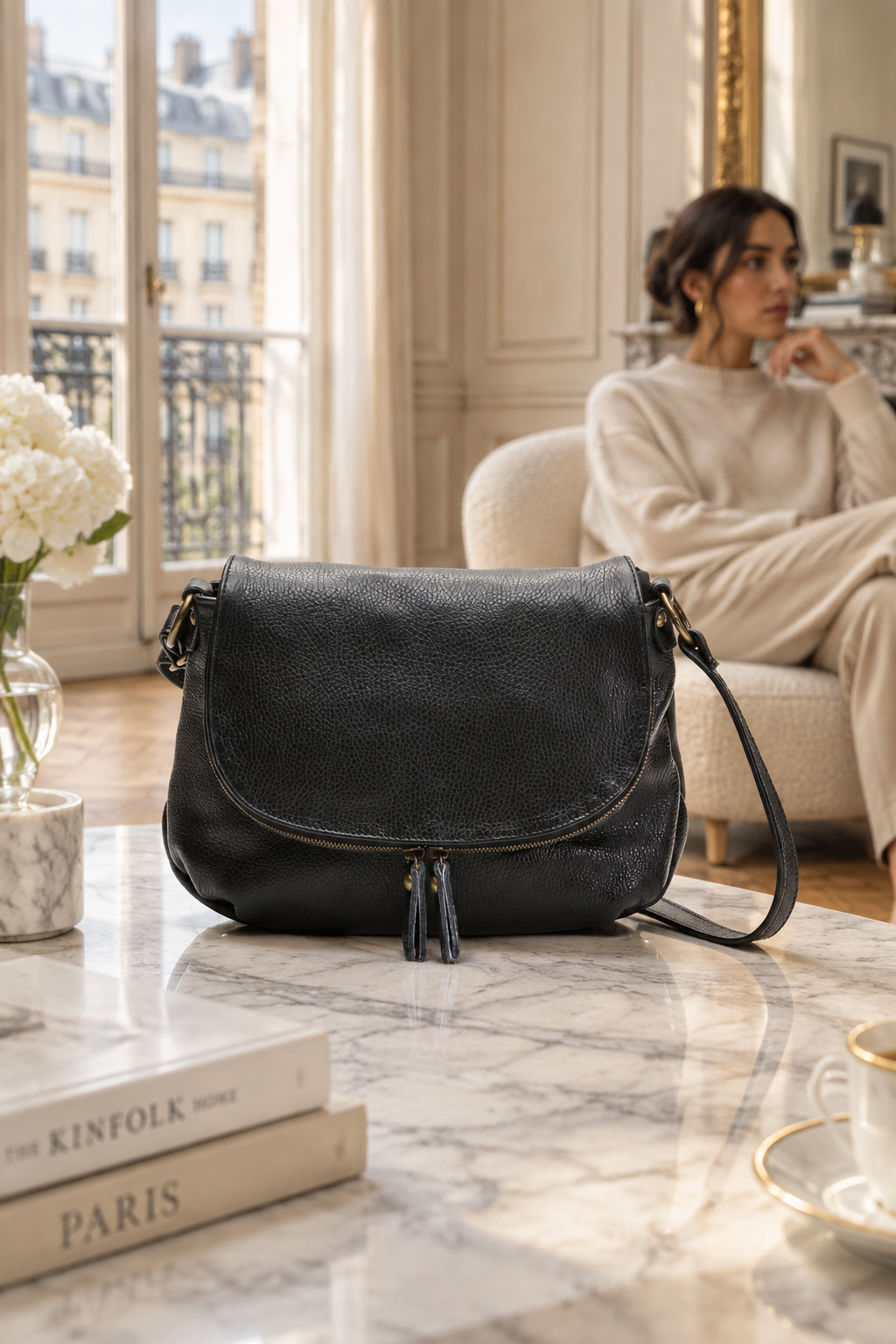 Borsa a tracolla - Lana granata - Nero