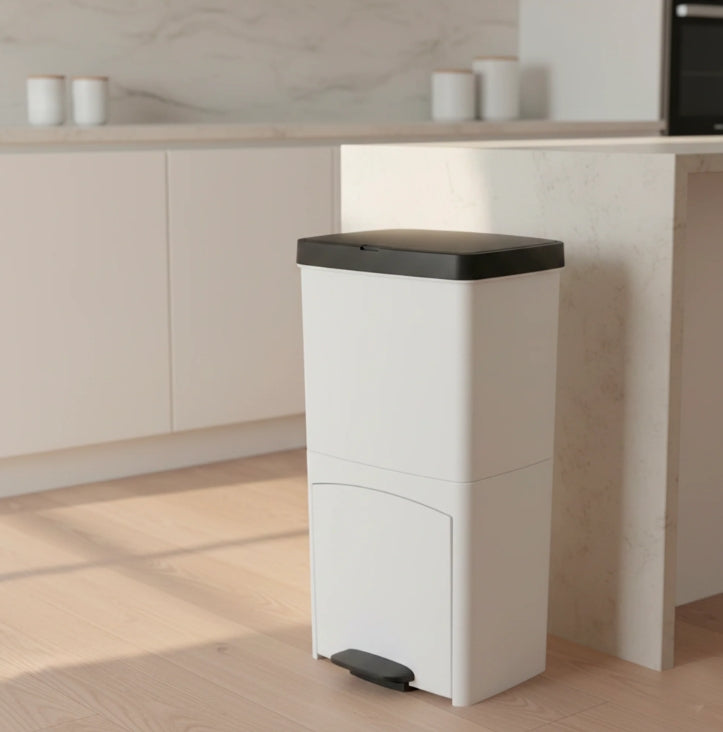 Poubelle À Pédale Tri Sélectif Picea - 70L - Blanc