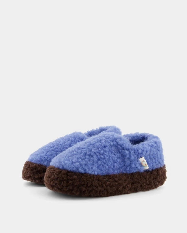 Chaussons Laine Kokon - Bleu Ciel/Marron