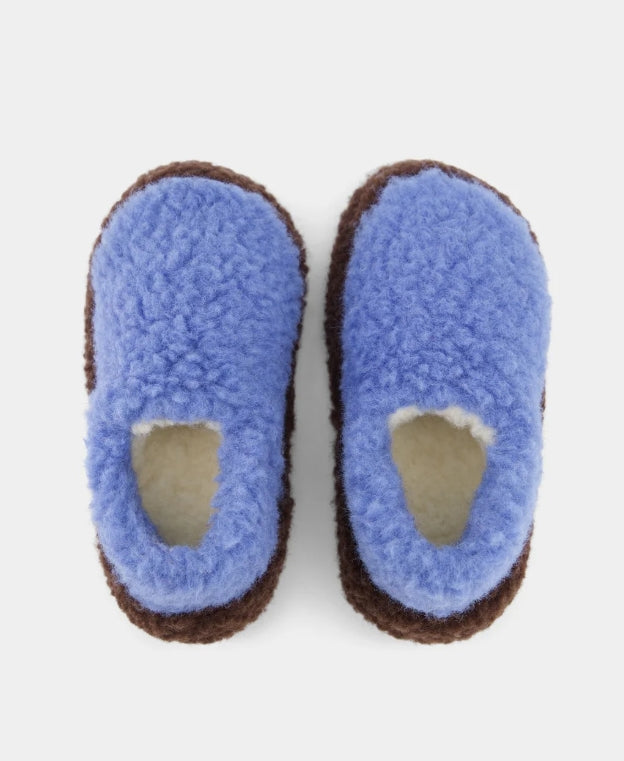 Chaussons Laine Kokon - Bleu Ciel/Marron