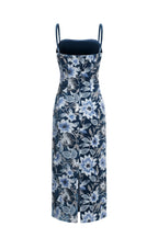 Abito midi in velluto ricamato - Blu