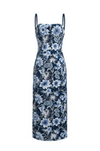 Abito midi in velluto ricamato - Blu