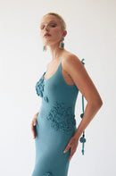 Robe En Maille Réfléchissante Avec Corail Crocheté - Bleu Aqua