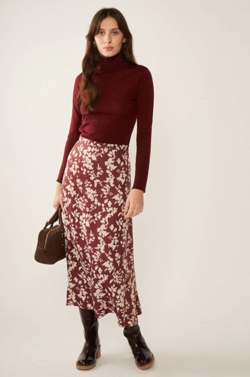 Jupe Midi Janine Floral - Bordeaux