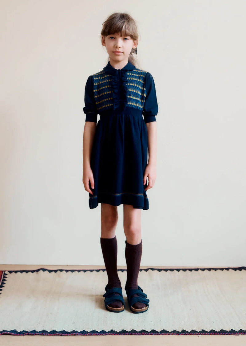 Aneto fairisle floral merino wool dress - Caramel selection available on amaetc.com, eco friendly concept store for children