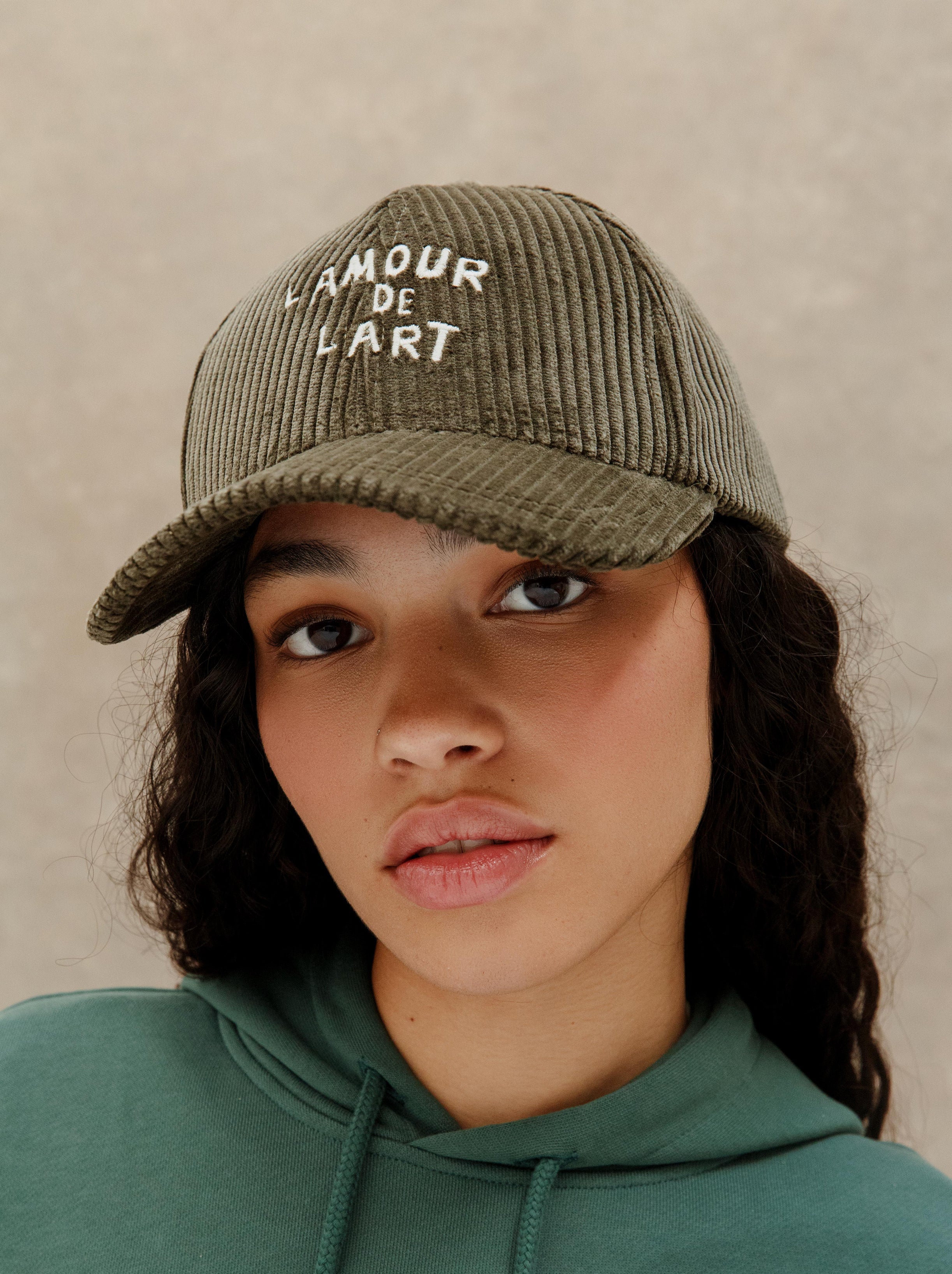L'Amour De L'Art Khaki Velvet Cap