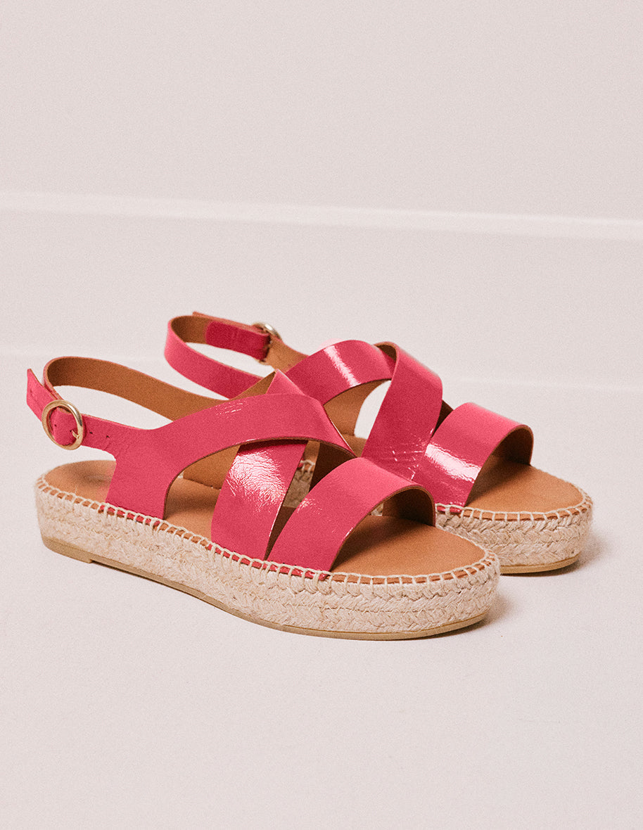 Espadrilles Chantal - Cuir Plissé Fuchsia - Femme