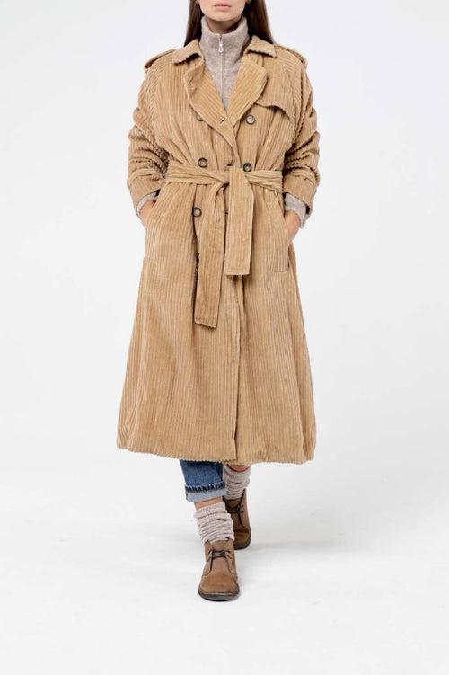 Charlie Joe - Manteau Ganjy Coton Côtelé Beige - Femme