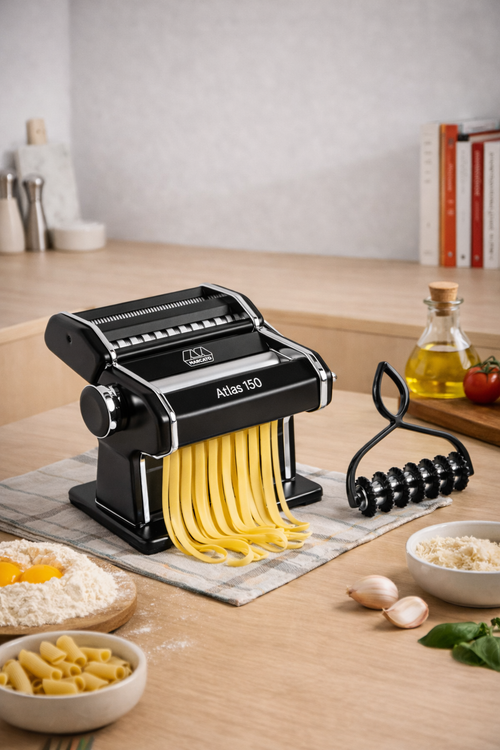 Atlas 150 Design black pasta machine and Pastabike set