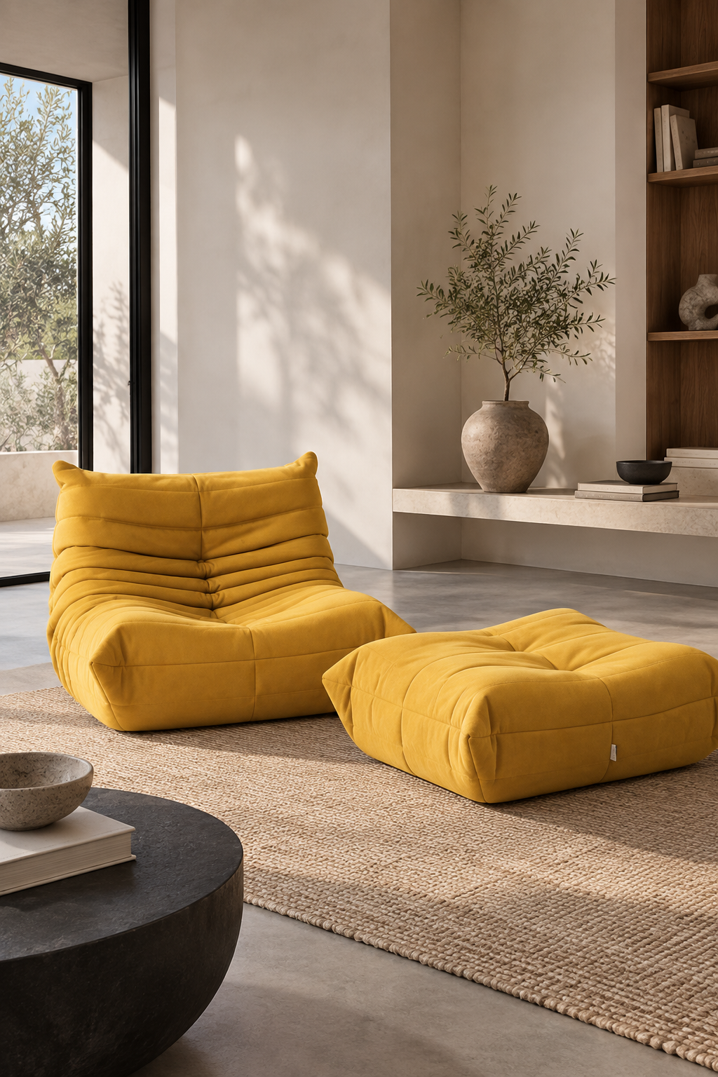 Set Togo - Poltrona senza braccioli + Pouf - Tweed - Giallo