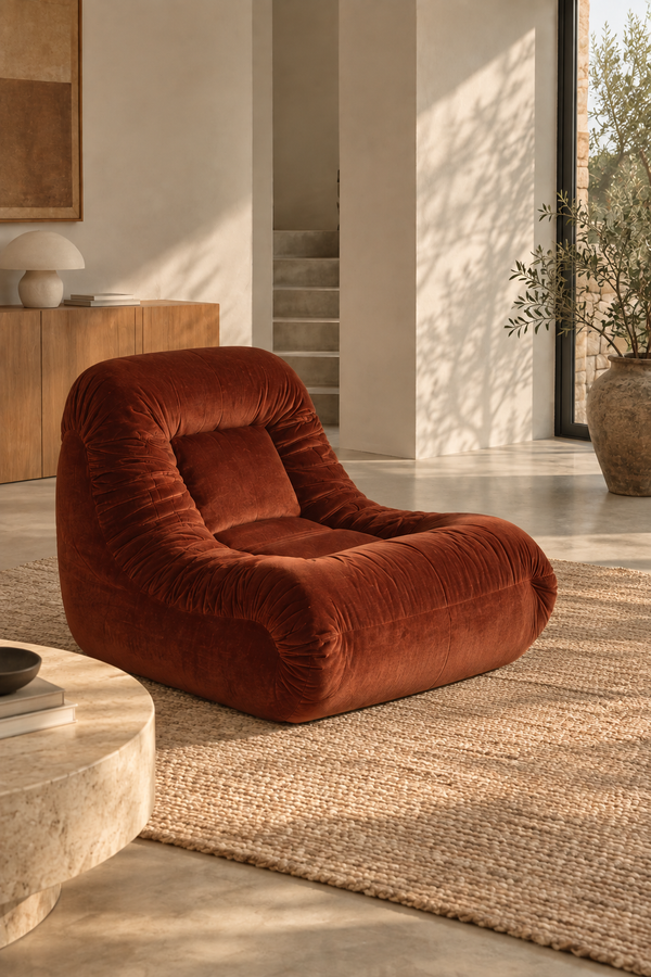 Poltroncina senza braccioli in velluto - Terracotta